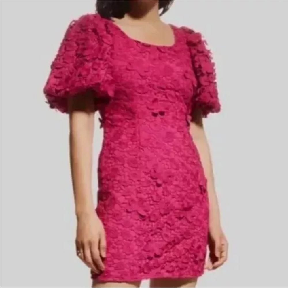 NWT Zac Posen Pink crochet Lace puffy sleeve mini Dress, US8